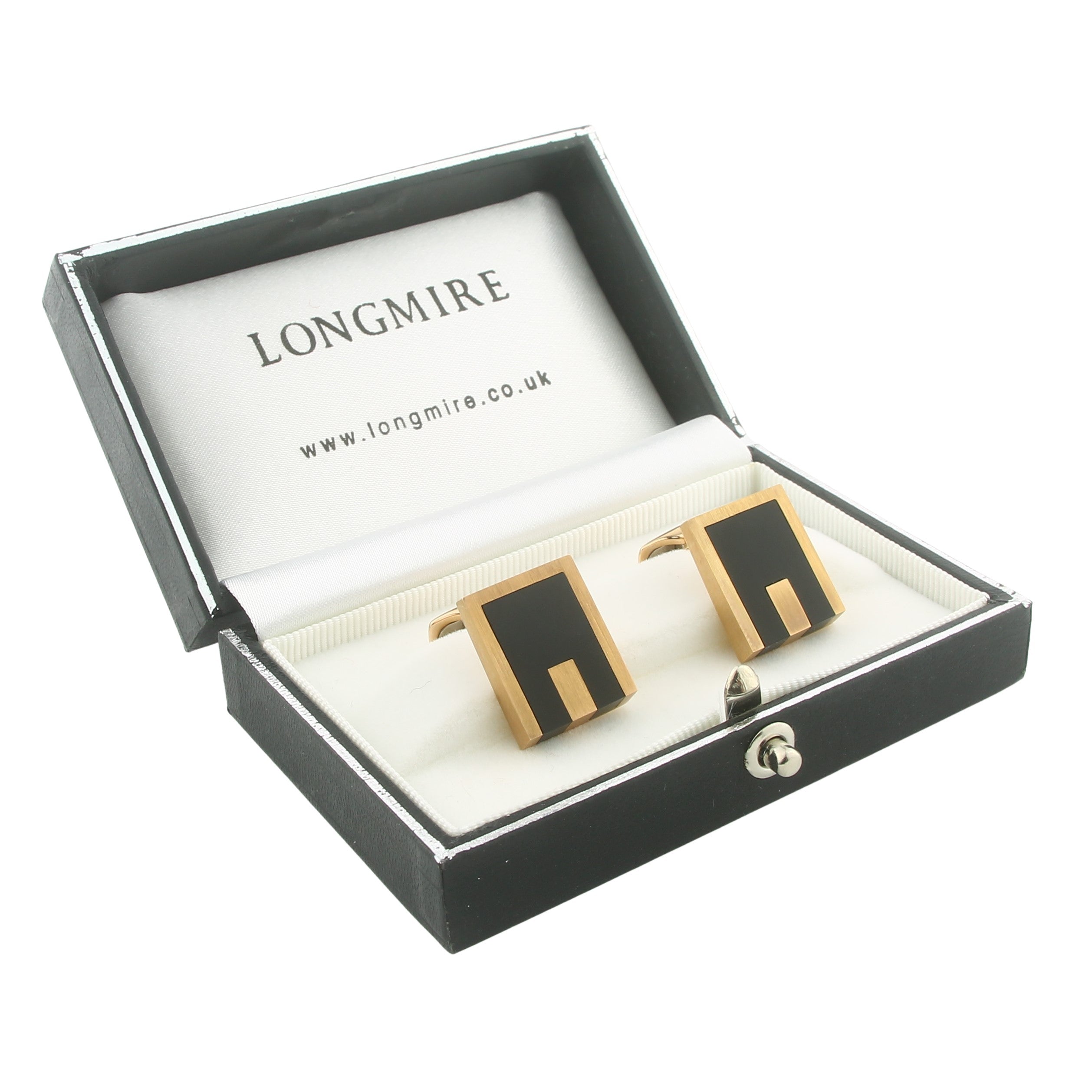 onyx wedge with inset 18ct rose gold cufflinks - boxed