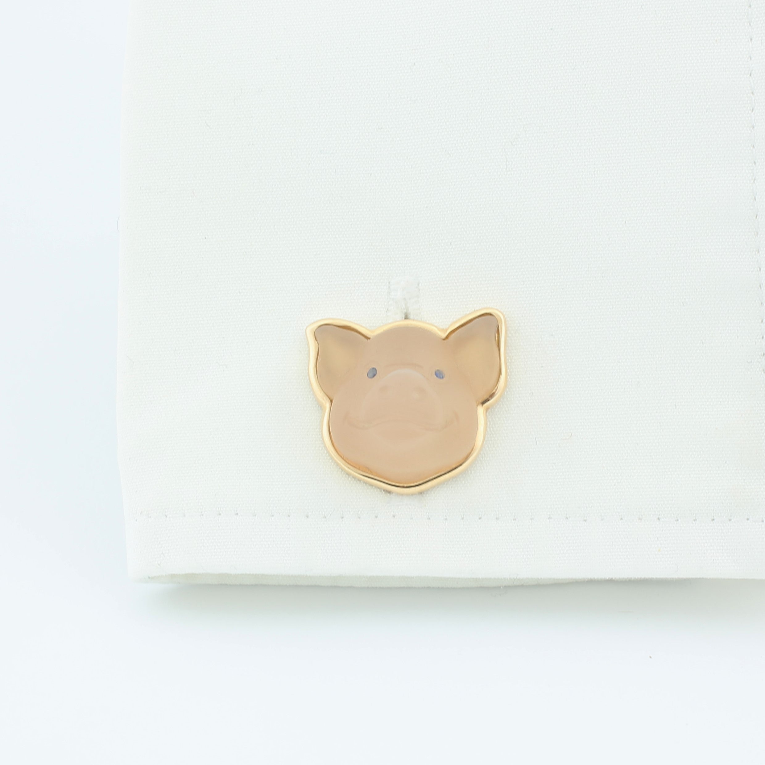 cheeky chubby pig rose quartx with sapphire eyes 18ct rose gold cufflinks - cuff