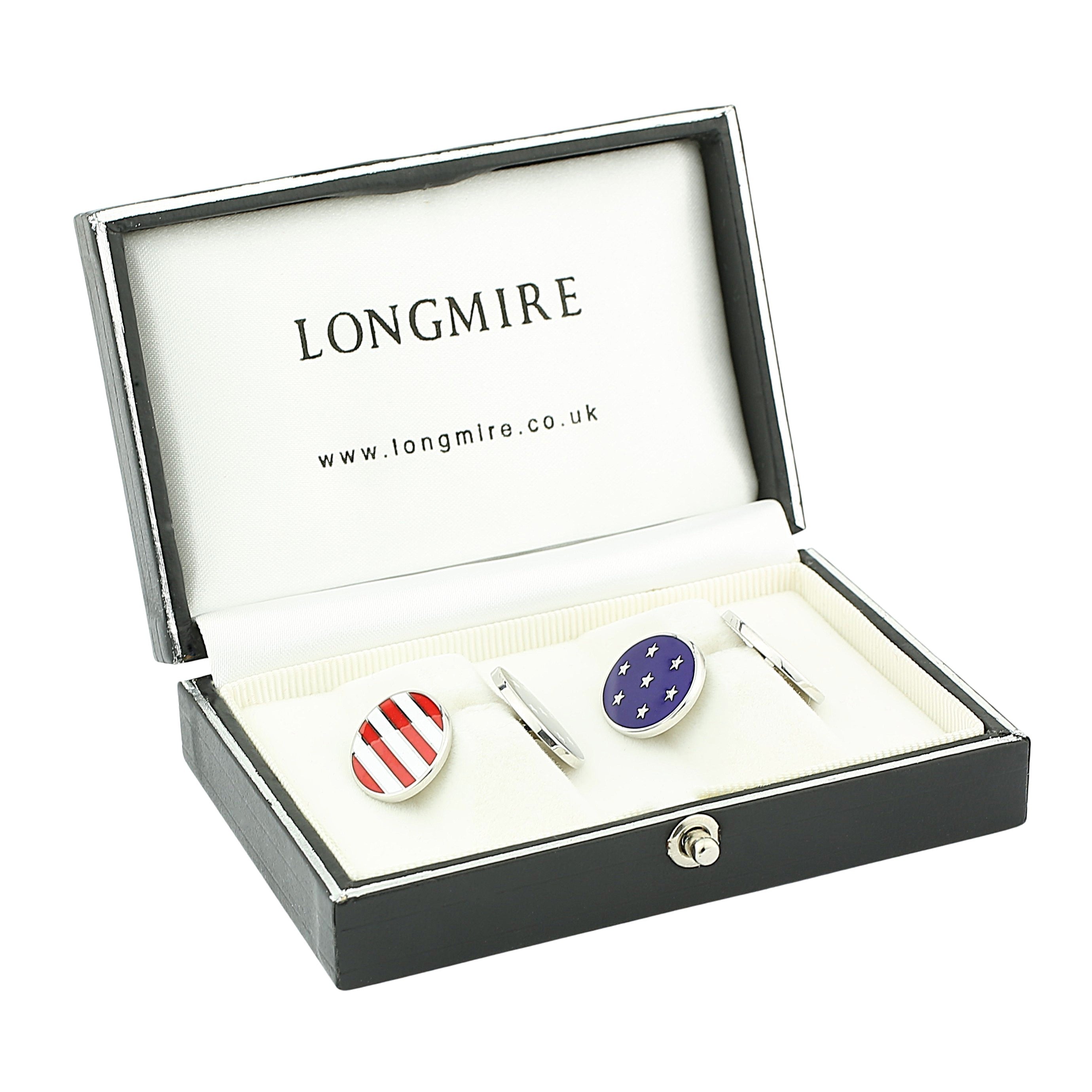 'STARS & STRIPES' 18ct white GOLD CUFFLINKS - boxed