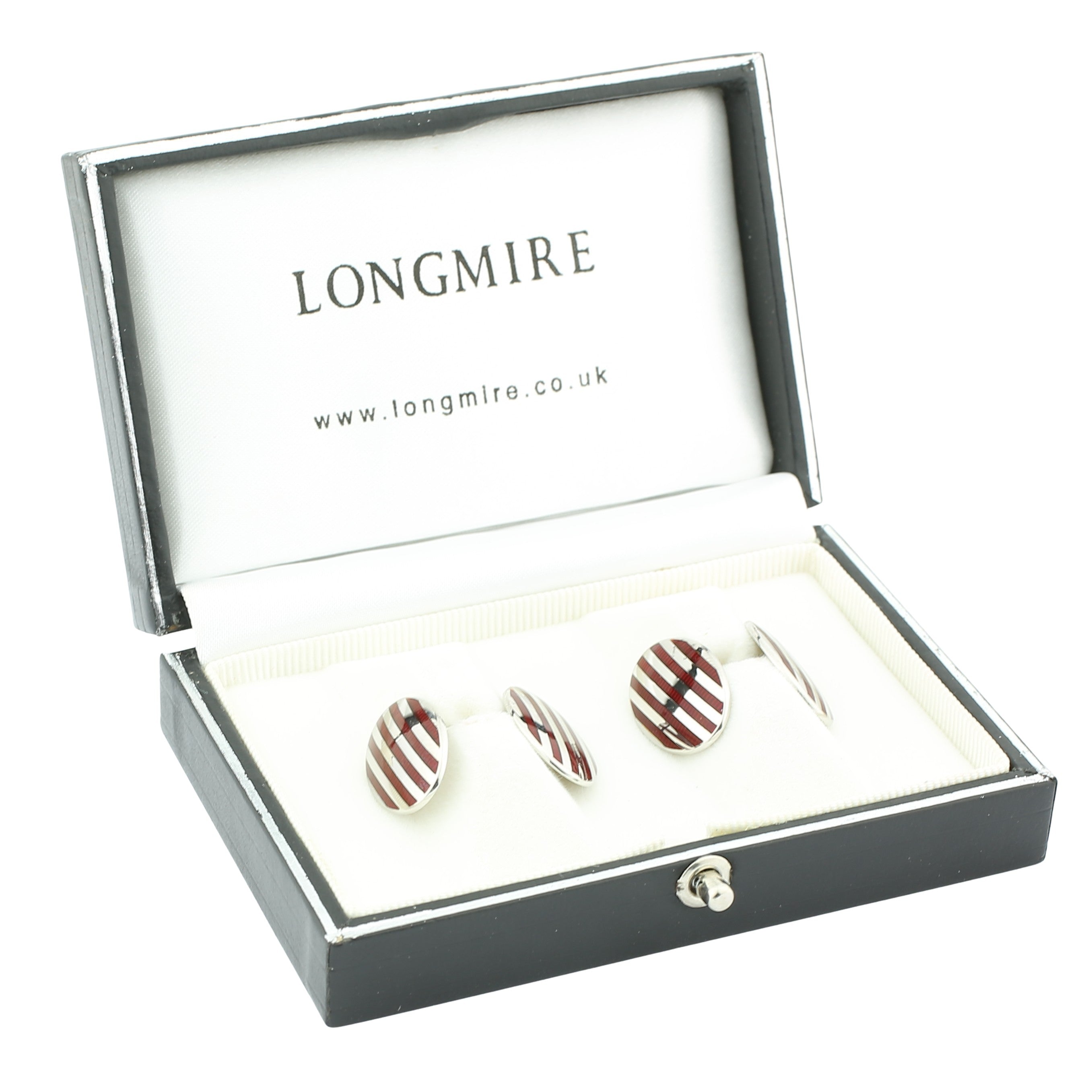 pinstripe red enamel 18ct white gold cufflinks - boxed