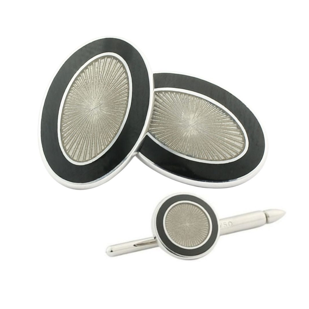 double oval black/transparent enamel dress set 18ct white gold - main