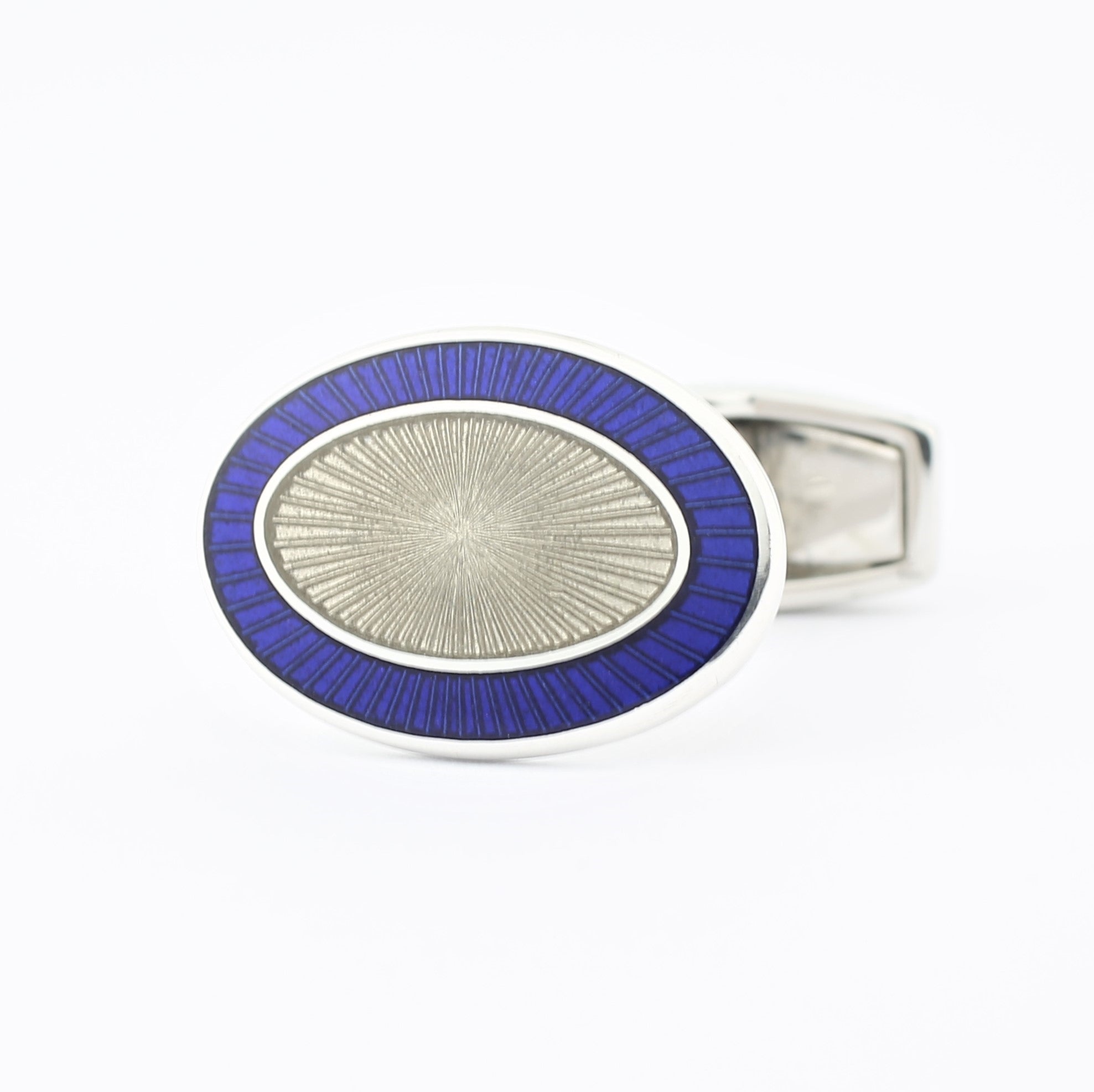 double oval blue/transparent grey enamel t-bar cufflinks 18ct white gold - main