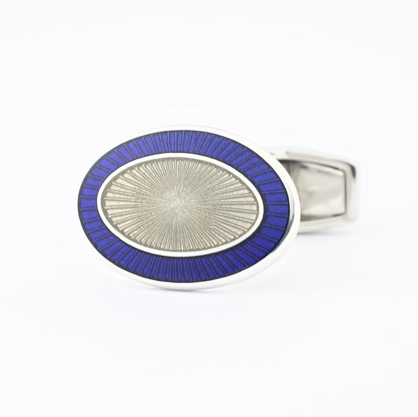 double oval blue/transparent grey enamel t-bar cufflinks 18ct white gold