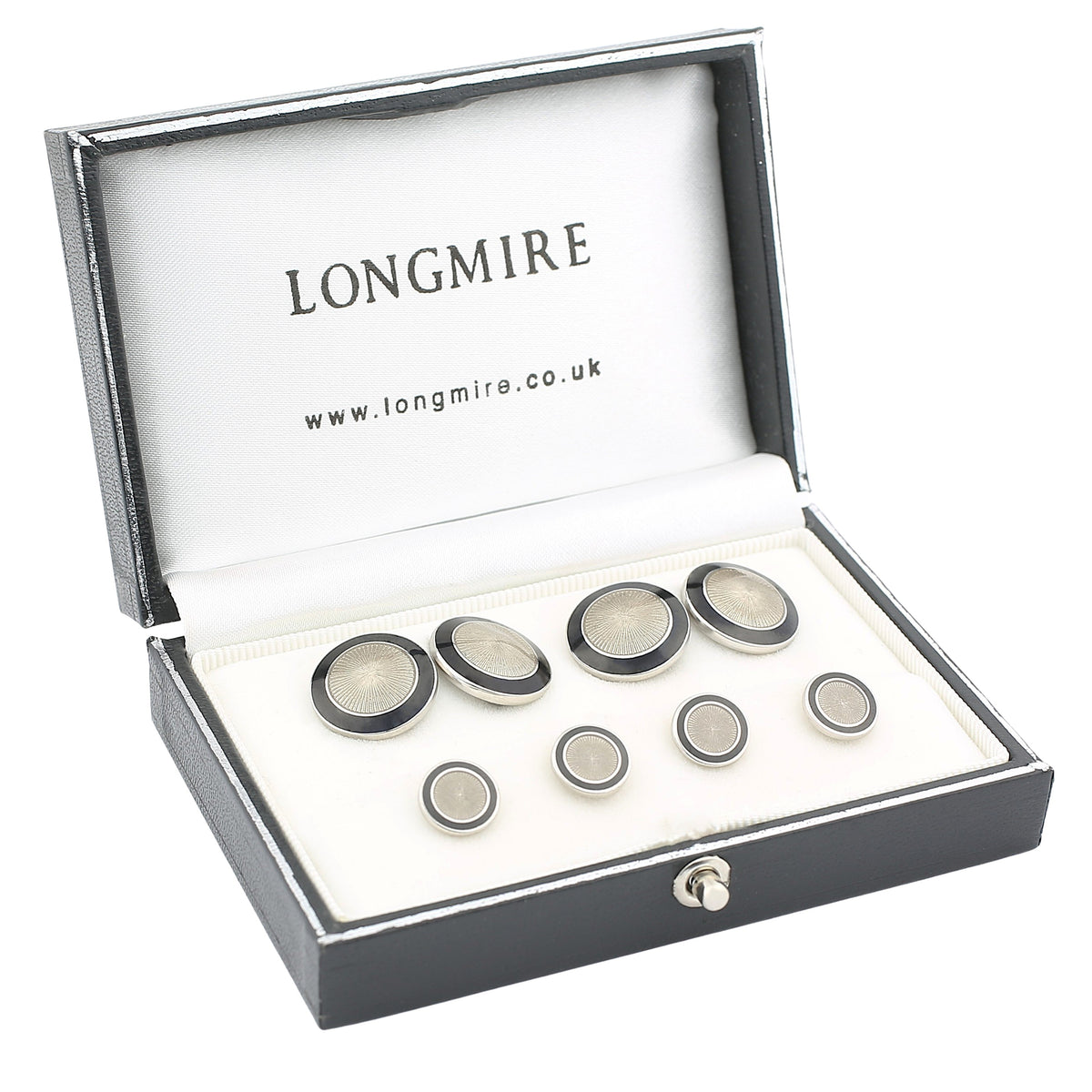 double circle black/transparent enamel dress set 18ct white gold - boxed