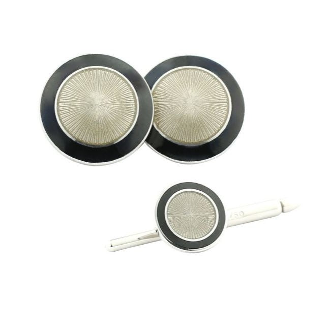 double circle black/transparent enamel dress set 18ct white gold - main