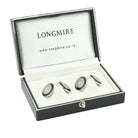 DOUBLE circle BLACK/TRANSPARENT ENAMEL 18ct WHITE GOLD CUFFLINKS  boxed