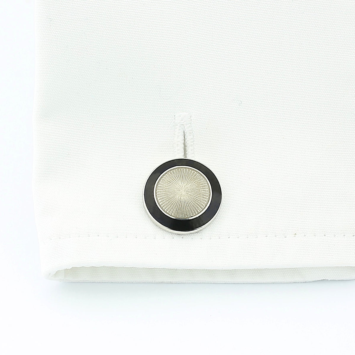 DOUBLE circle BLACK/TRANSPARENT ENAMEL 18ct WHITE GOLD CUFFLINKS - cuff