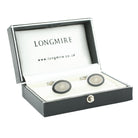 double oval black/transparent enamel t-bar 18ct white gold cufflinks - boxed
