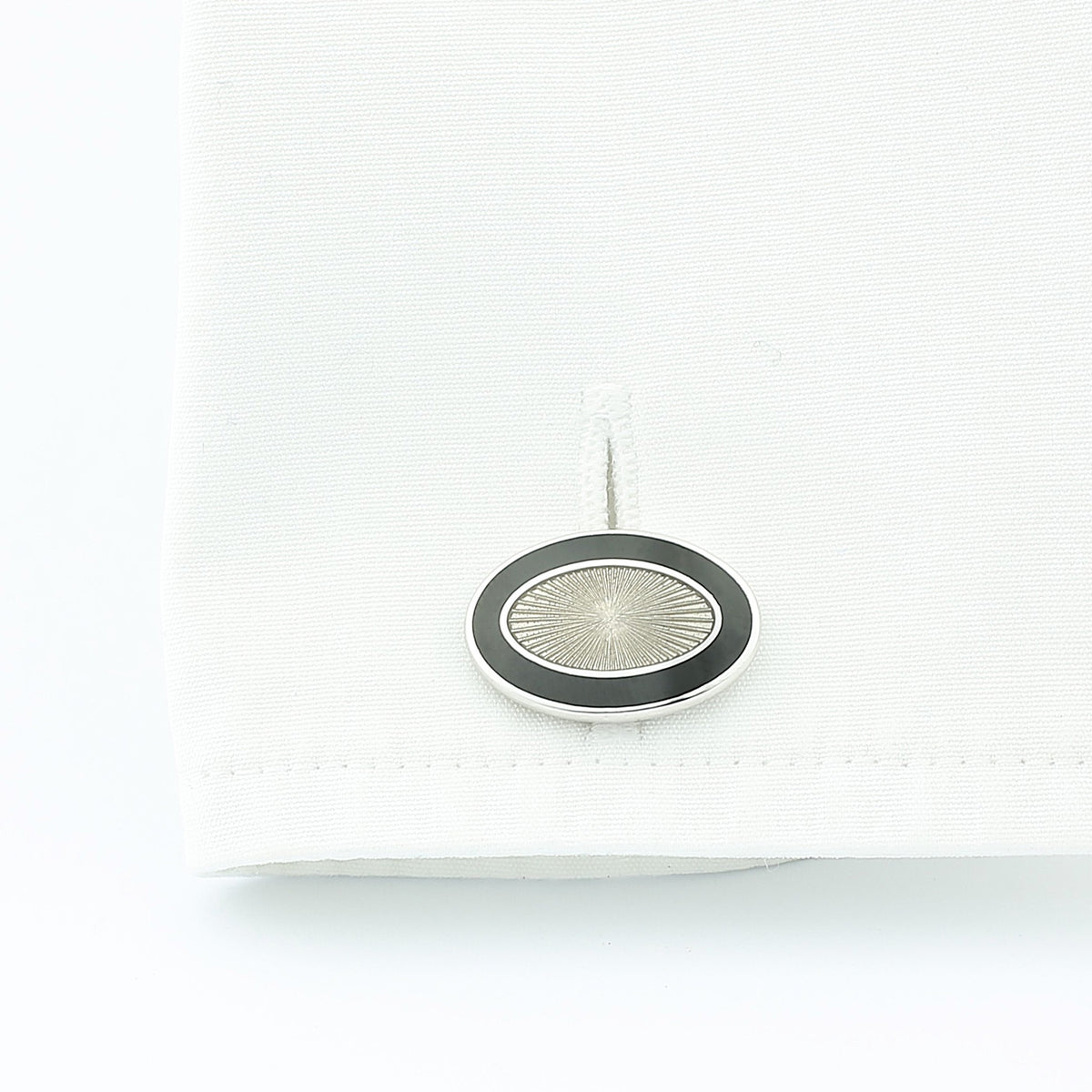 double oval black/transparent enamel t-bar 18ct white gold cufflinks - cuff