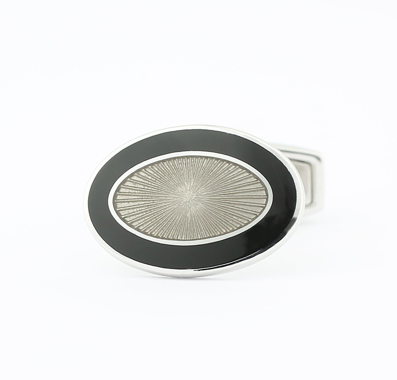 double oval black/transparent t-bar enamel dress set 18ct white gold - cufflink