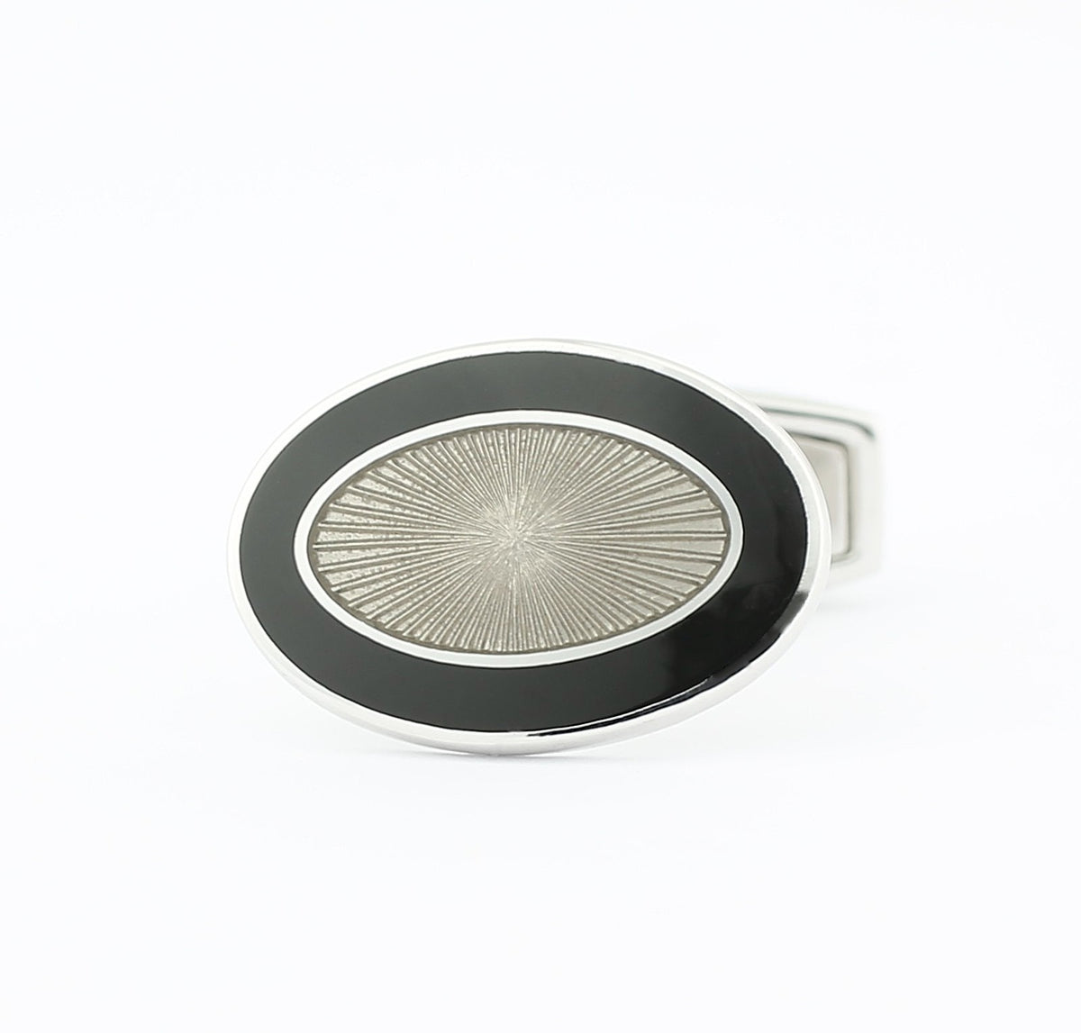 double oval black/transparent t-bar enamel dress set 18ct white gold - cufflink