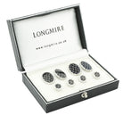 wavy black enamel dress set 18ct white gold - boxed