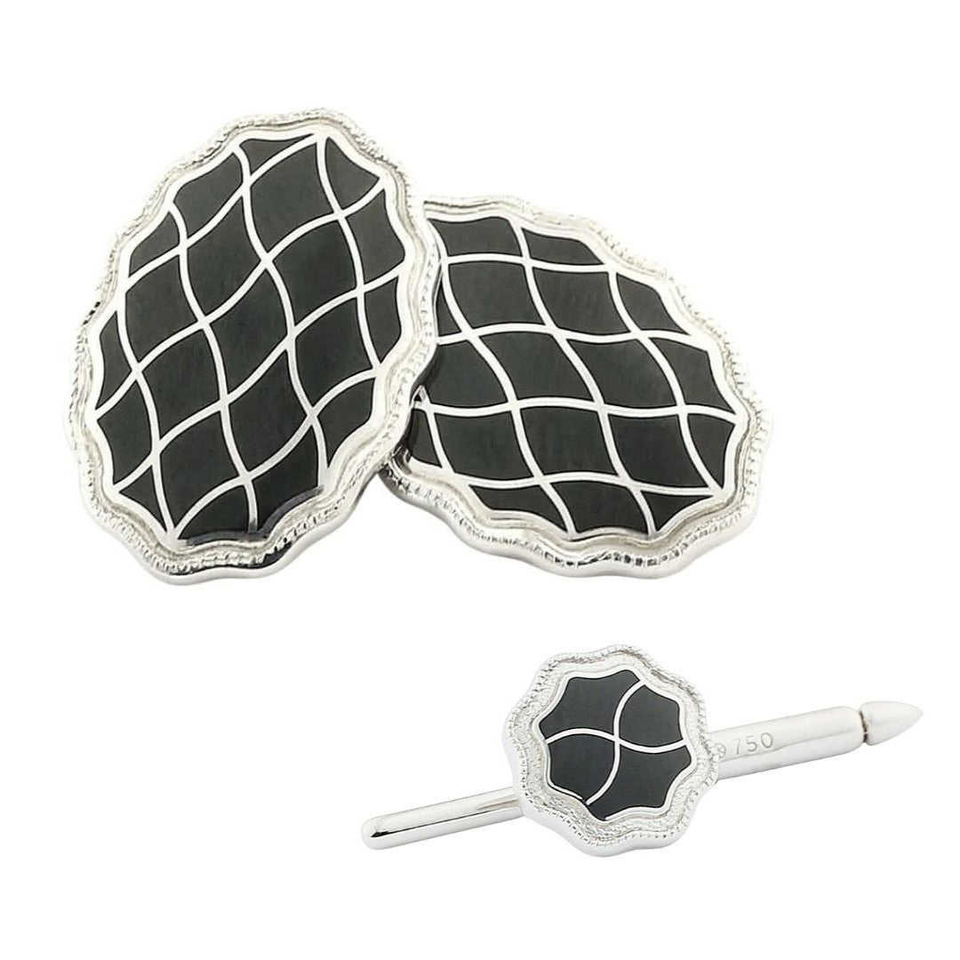 wavy black enamel dress set 18ct white gold - main