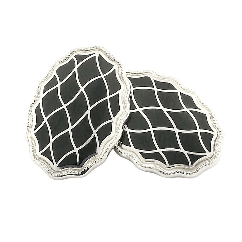 wavy black enamel dress set 18ct white gold - cufflinks