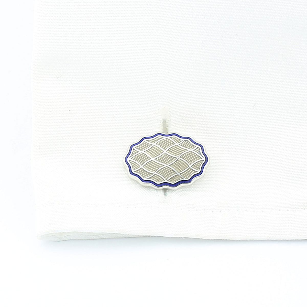 wavy blue/transparent enamel 18ct white gold cufflinks - cuff