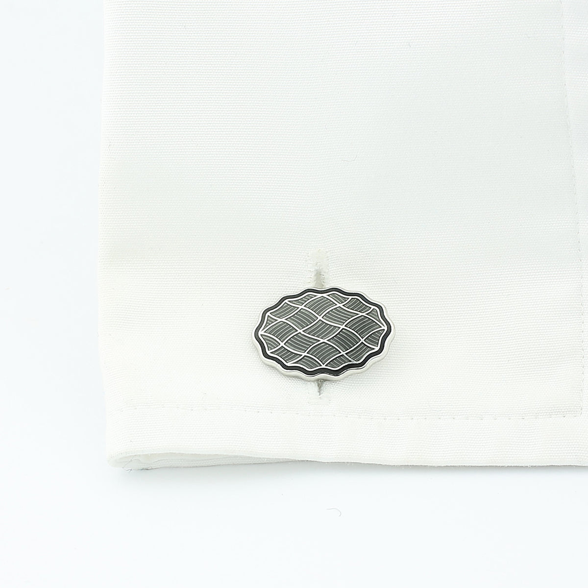 wavy black/grey enamel 18ct white gold cufflinks - cuff