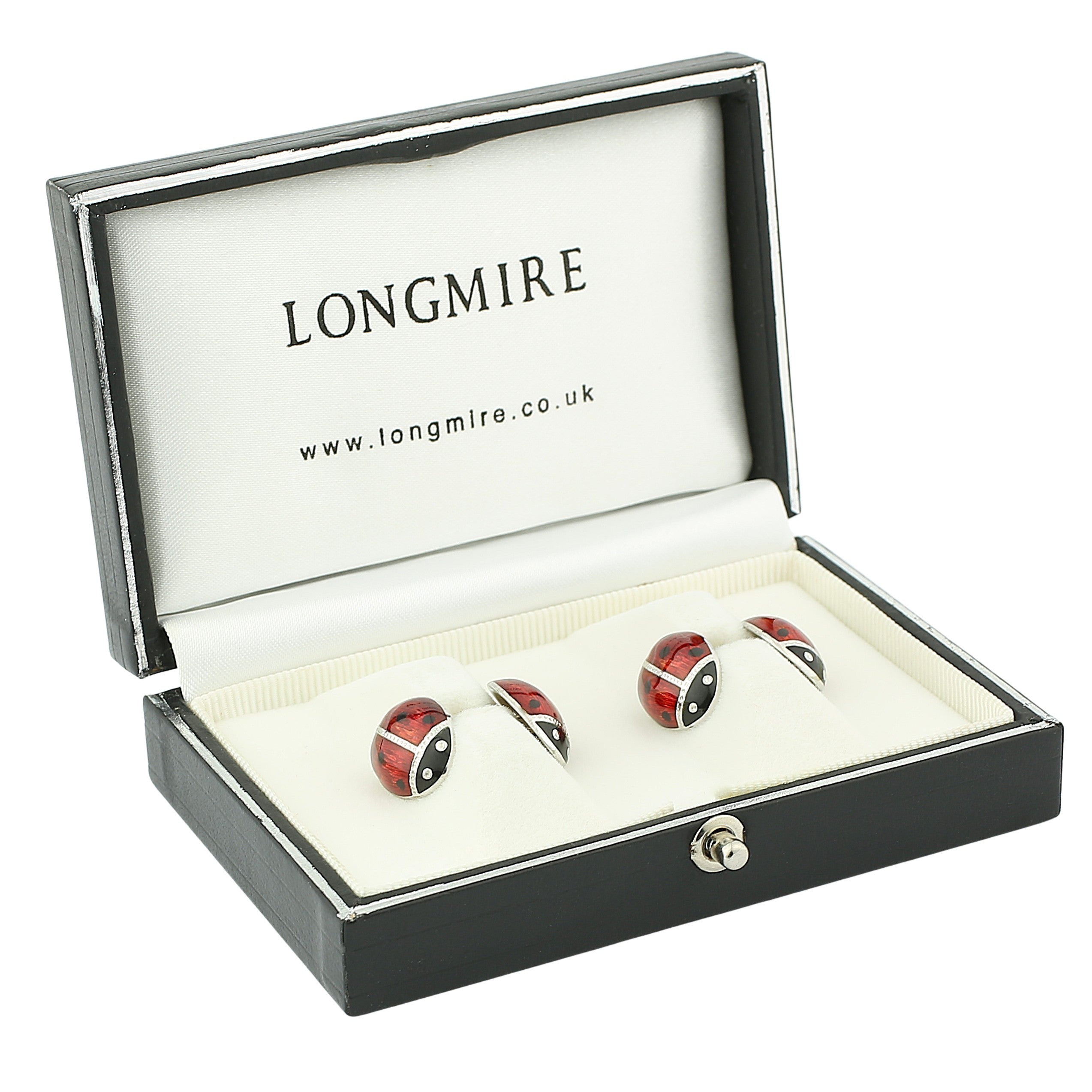 miniature ladybird/bug hand enamelled 18ct white gold cufflinks - boxed
