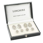 SPIRAL TRANSPARENT pale grey ENAMEL DRESS SET 18ct WHITE GOLD - boxed