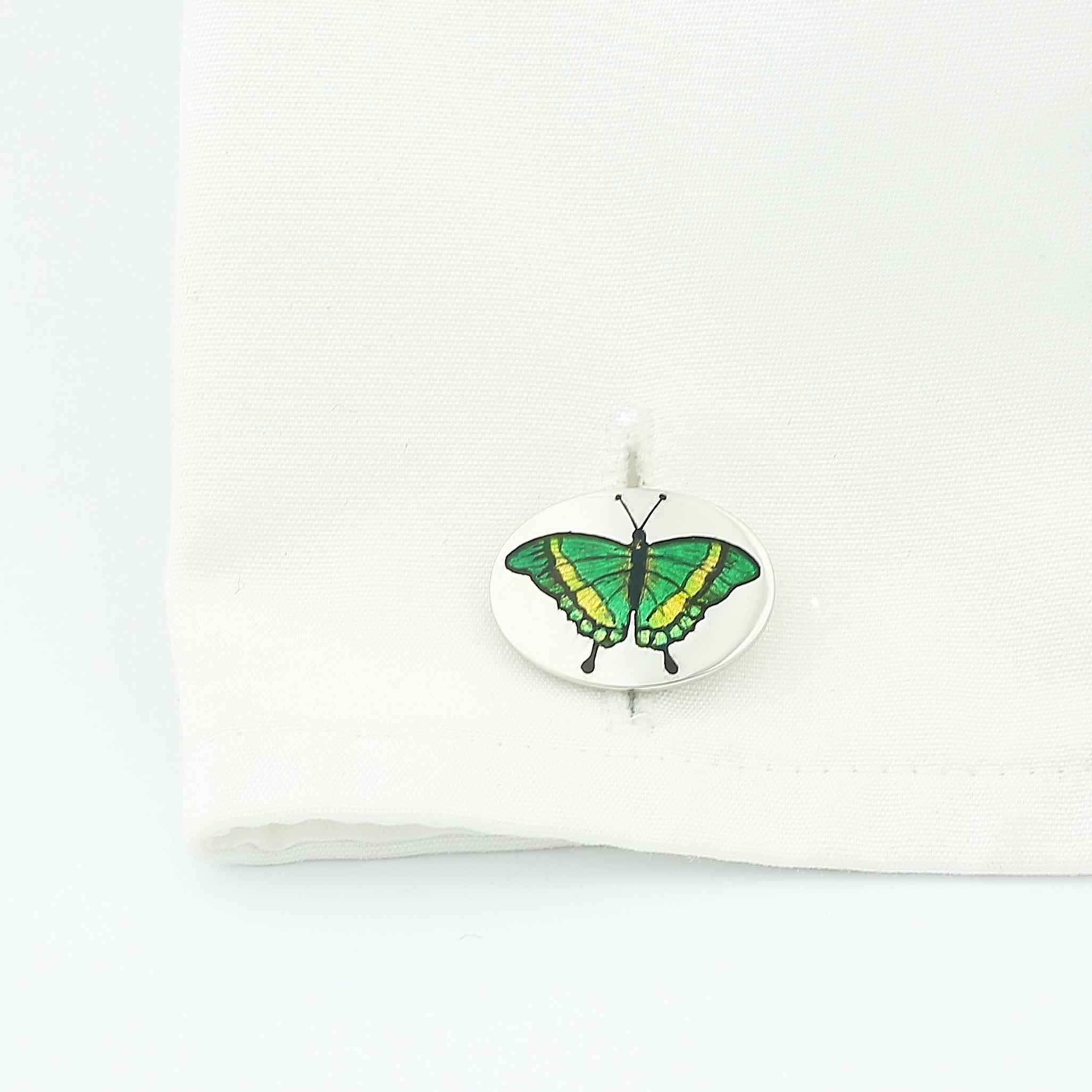 butterflies hand enamelled 18ct white gold cufflinks - in a cuff 