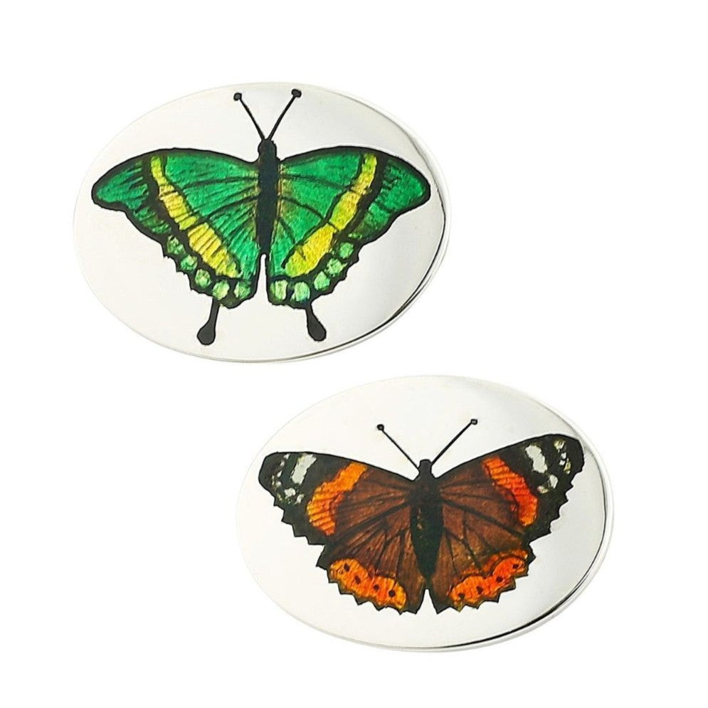 butterflies hand enamelled 18ct white gold cufflinks - main