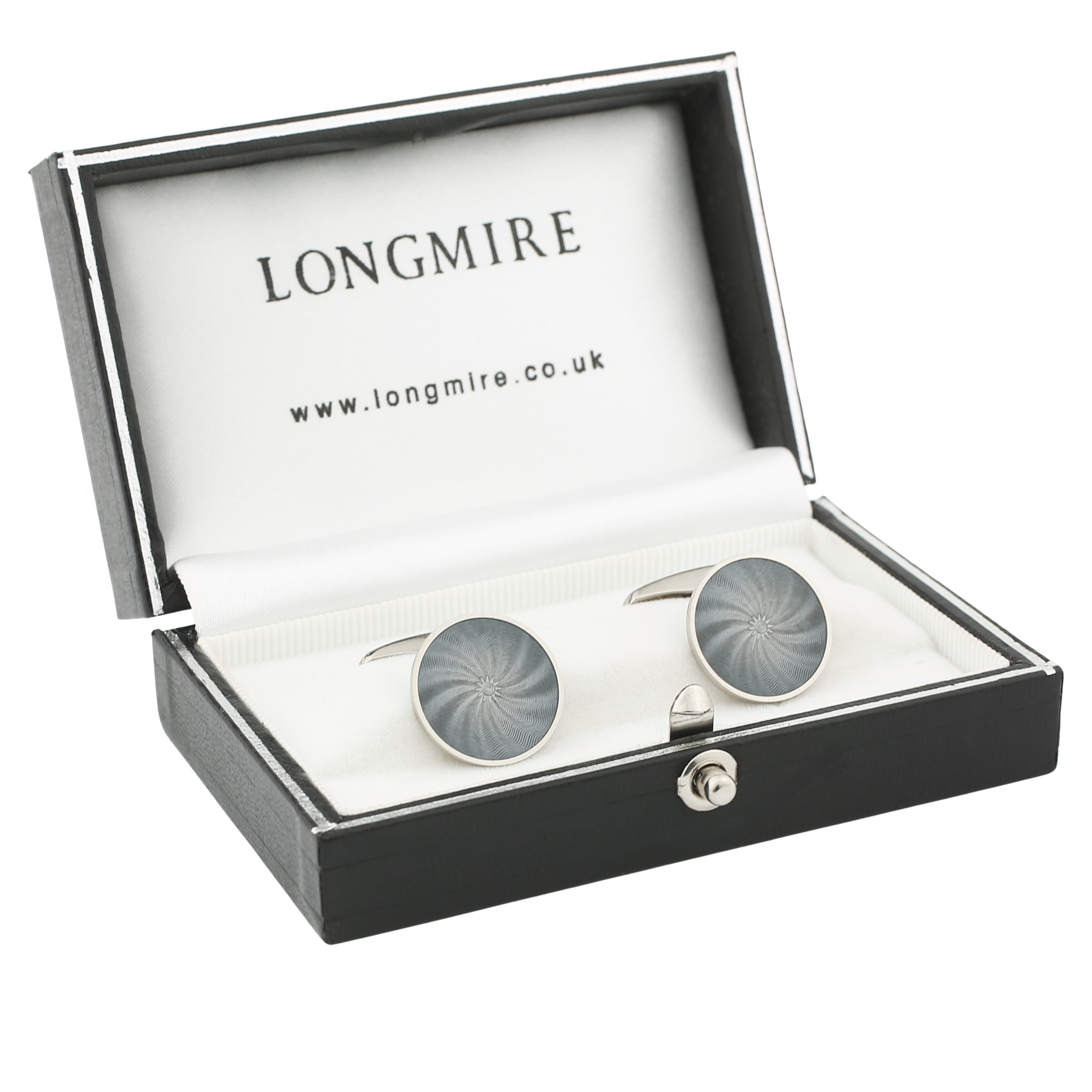 star swirl graphite grey enamel 18ct white gold cufflinks - boxed