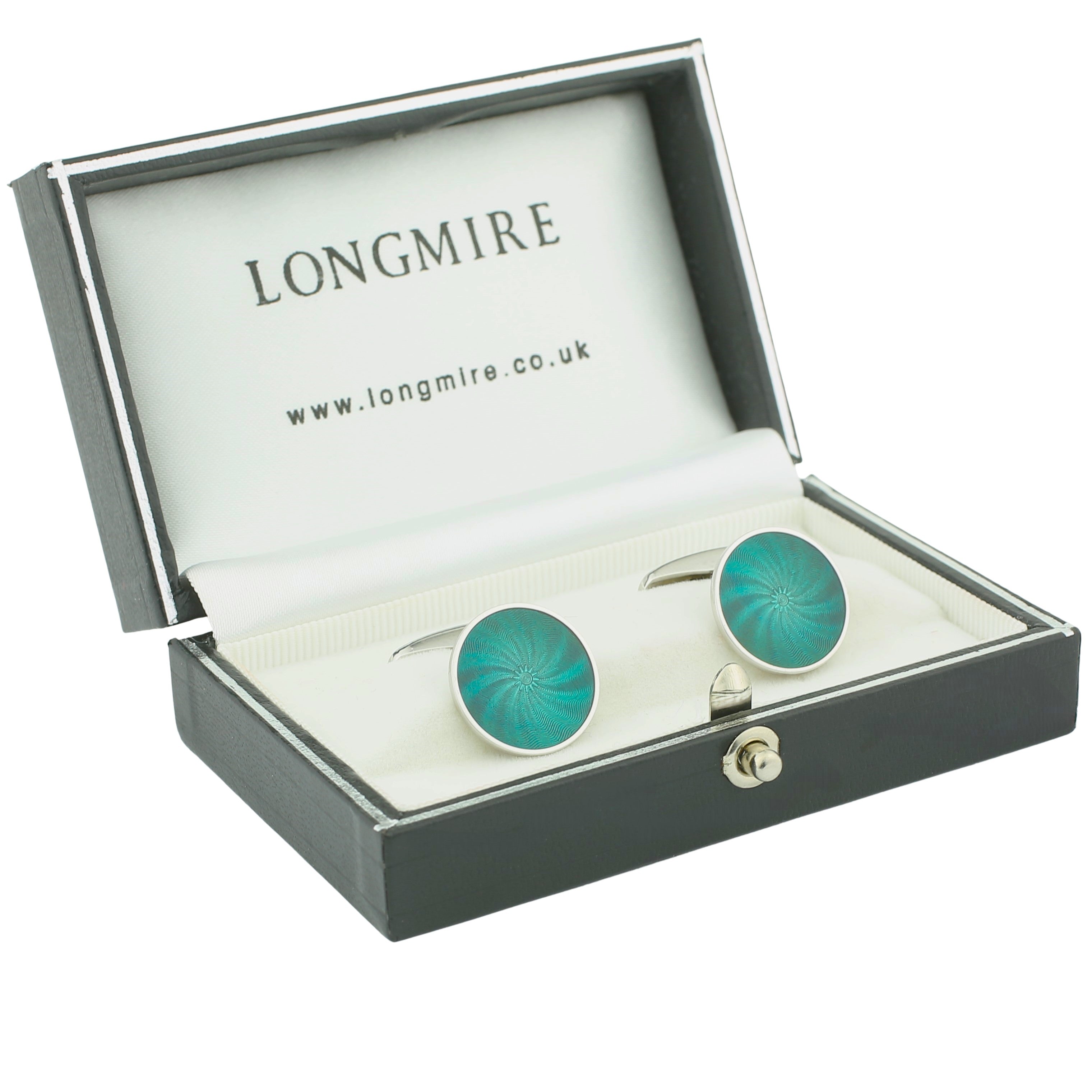 star swirl racing green enamel 18ct white gold cufflinks - boxed