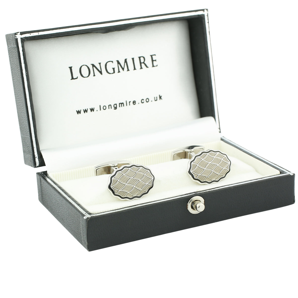 wavy black/transparent enamel t-bar 18ct white gold cufflinks - boxed