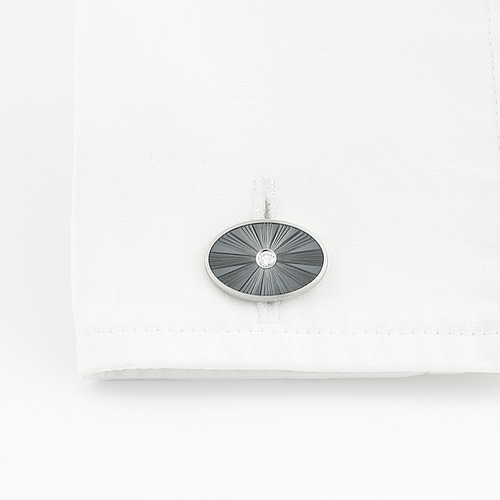 dazzling grey oval with diamond 18ct white gold cufflinks - cuff