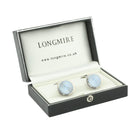 ICE BLUE ENAMEL FLUTED 18ct WHITE GOLD CUFFLINKS - boxed