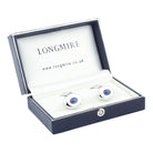 oval sapphire cabochon centred 18ct white gold cufflinks - boxed