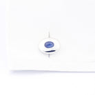 oval sapphire cabochon centred 18ct white gold cufflinks - cuff