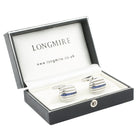 sapphire centred ribbed cushion 18ct white gold cufflinks - boxed