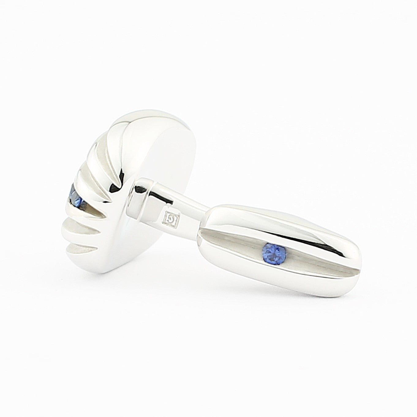 sapphire centred ribbed cushion 18ct white gold cufflinks - rear