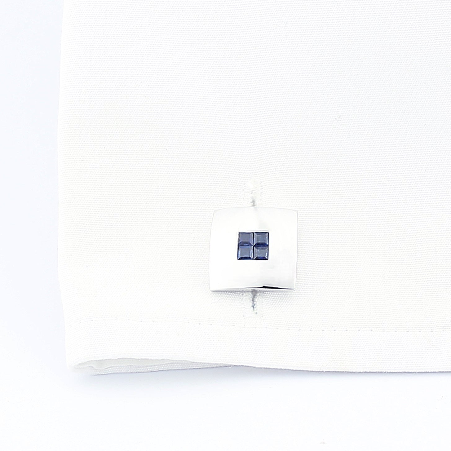 square with sapphire centre 18ct white gold cufflinks - cuff