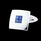square with sapphire centre 18ct white gold cufflinks - bg rmvd black