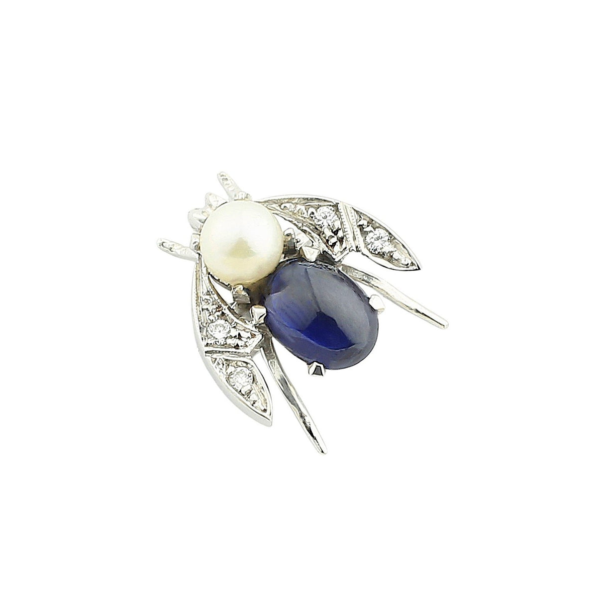 bee pearl and diamond 18ct white gold CUFFLINKS - main