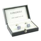 sapphire studded quadrate 18ct white gold cufflinks - boxed