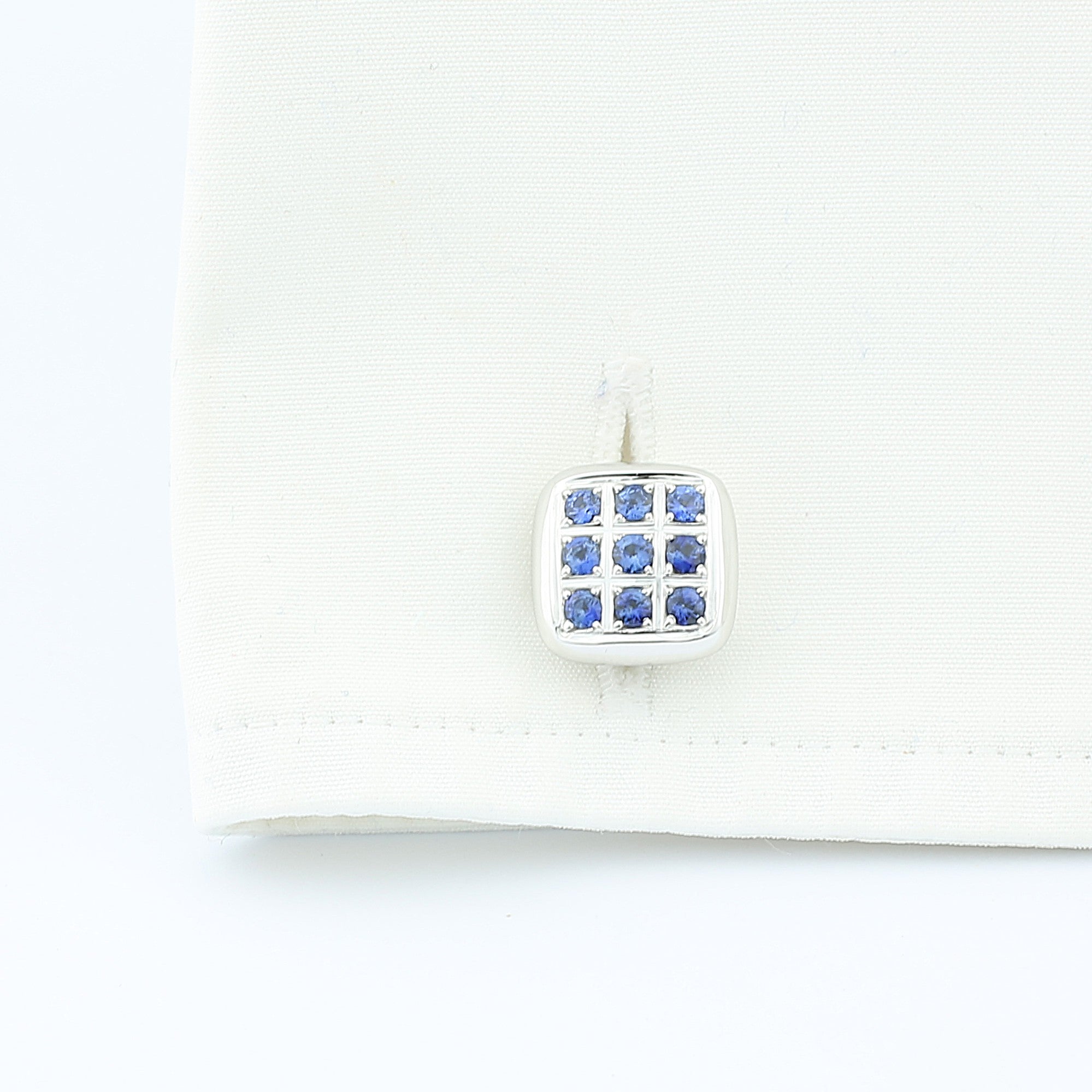 sapphire studded quadrate 18ct white gold cufflinks - cuff