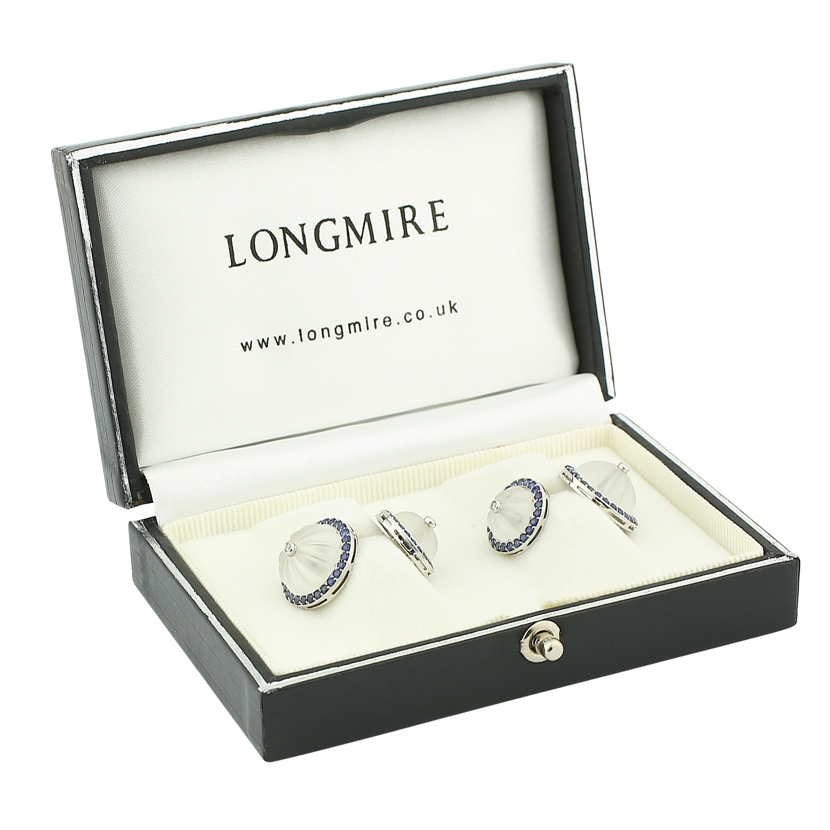dome rock crystal diamonds and sapphires 18ct white gold cufflinks - boxed