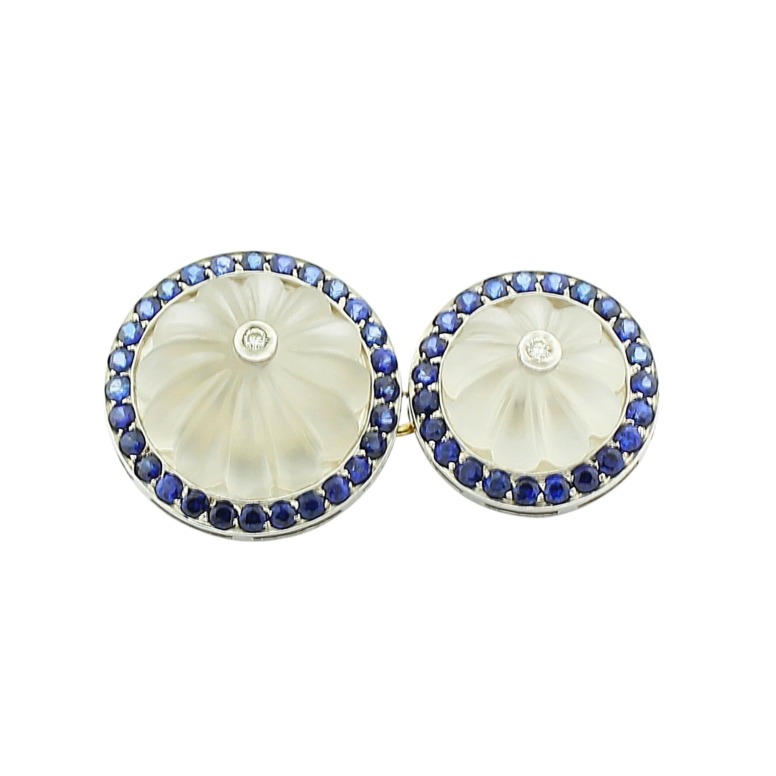 dome rock crystal diamonds and sapphires 18ct white gold cufflinks - main