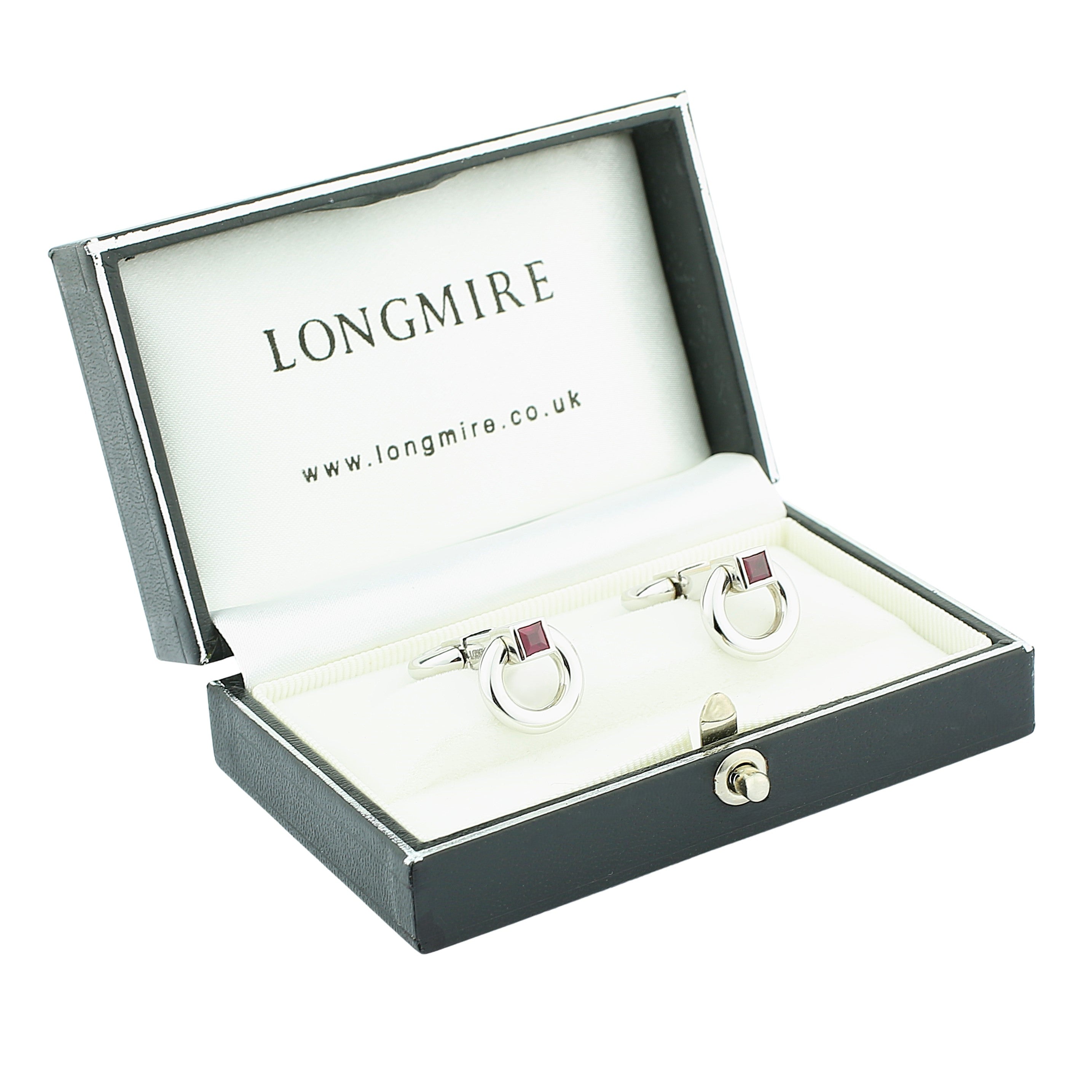 circular snaffle ruby terminal 18k white gold cufflinks - boxed