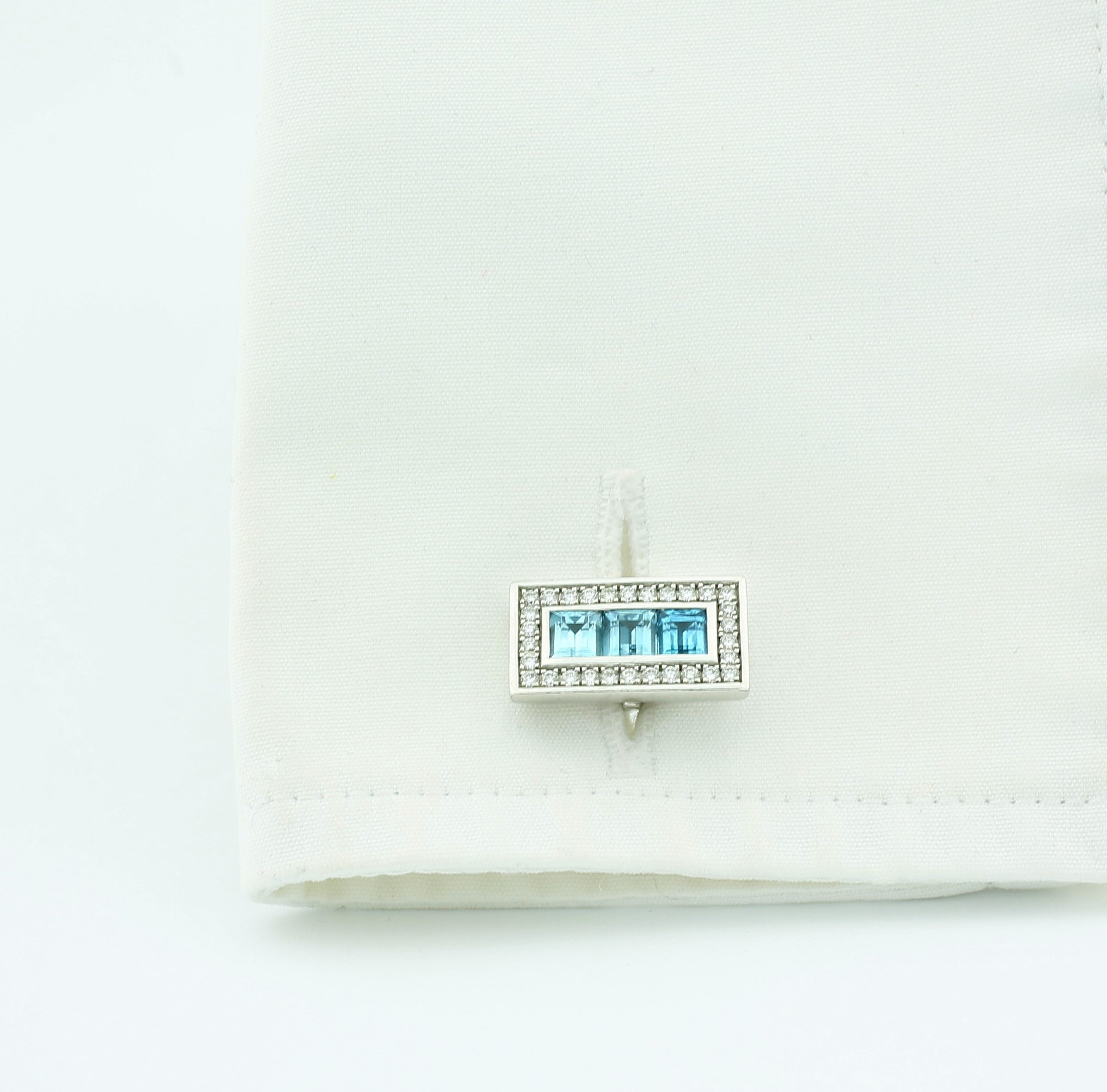 blue topz and diamond oblong cufflinks in 18ct white gold - cuff