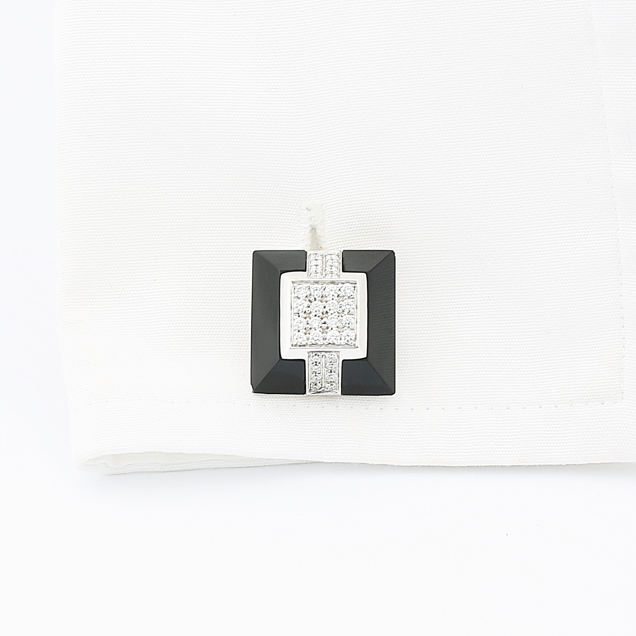 ribboned onyx diamond pyramid 18ct WHITE GOLD CUFFLINKS - cuff