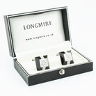 ribboned onyx diamond pyramid 18ct WHITE GOLD CUFFLINKS - boxed