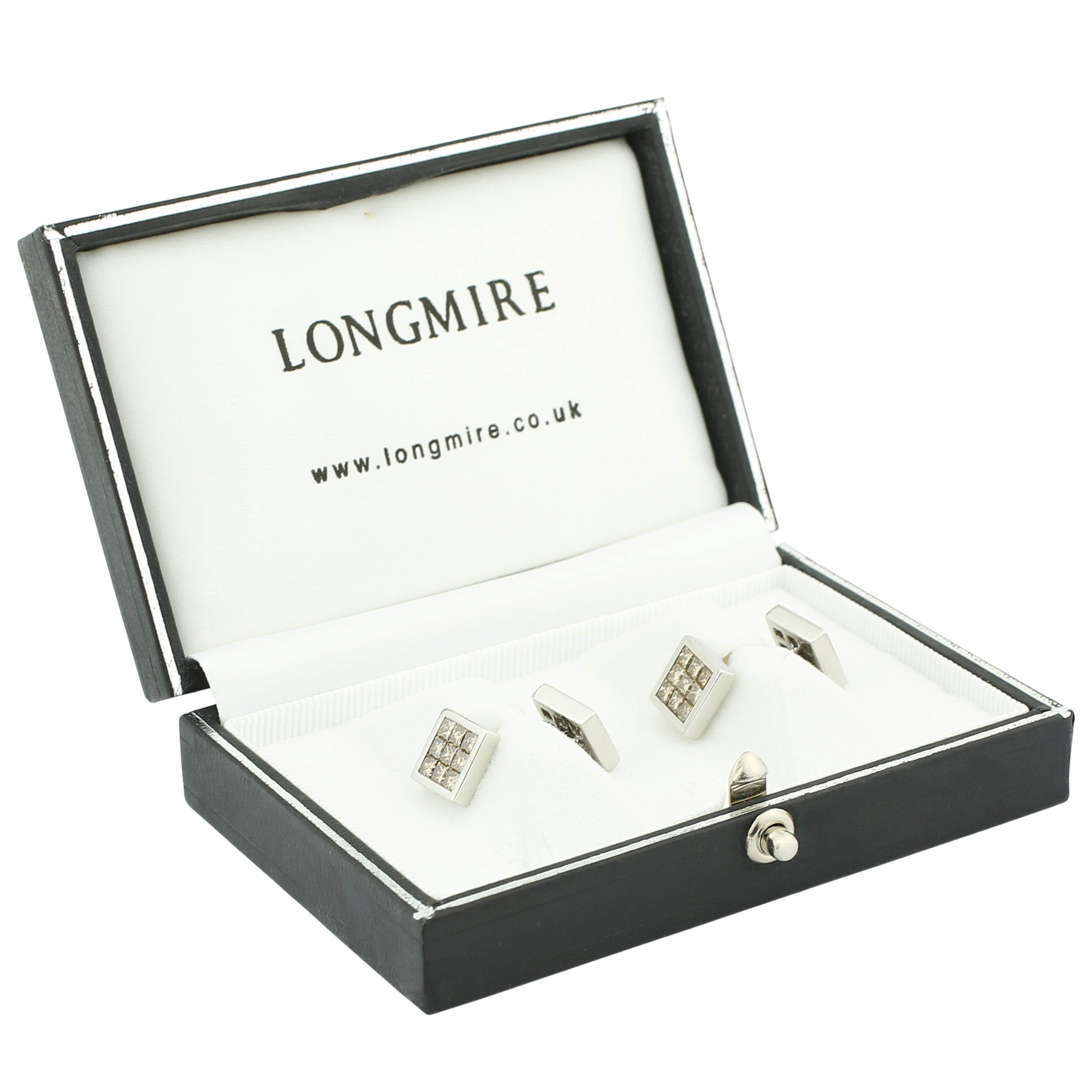 champagne diamond square 18ct white gold cufflinks - boxed