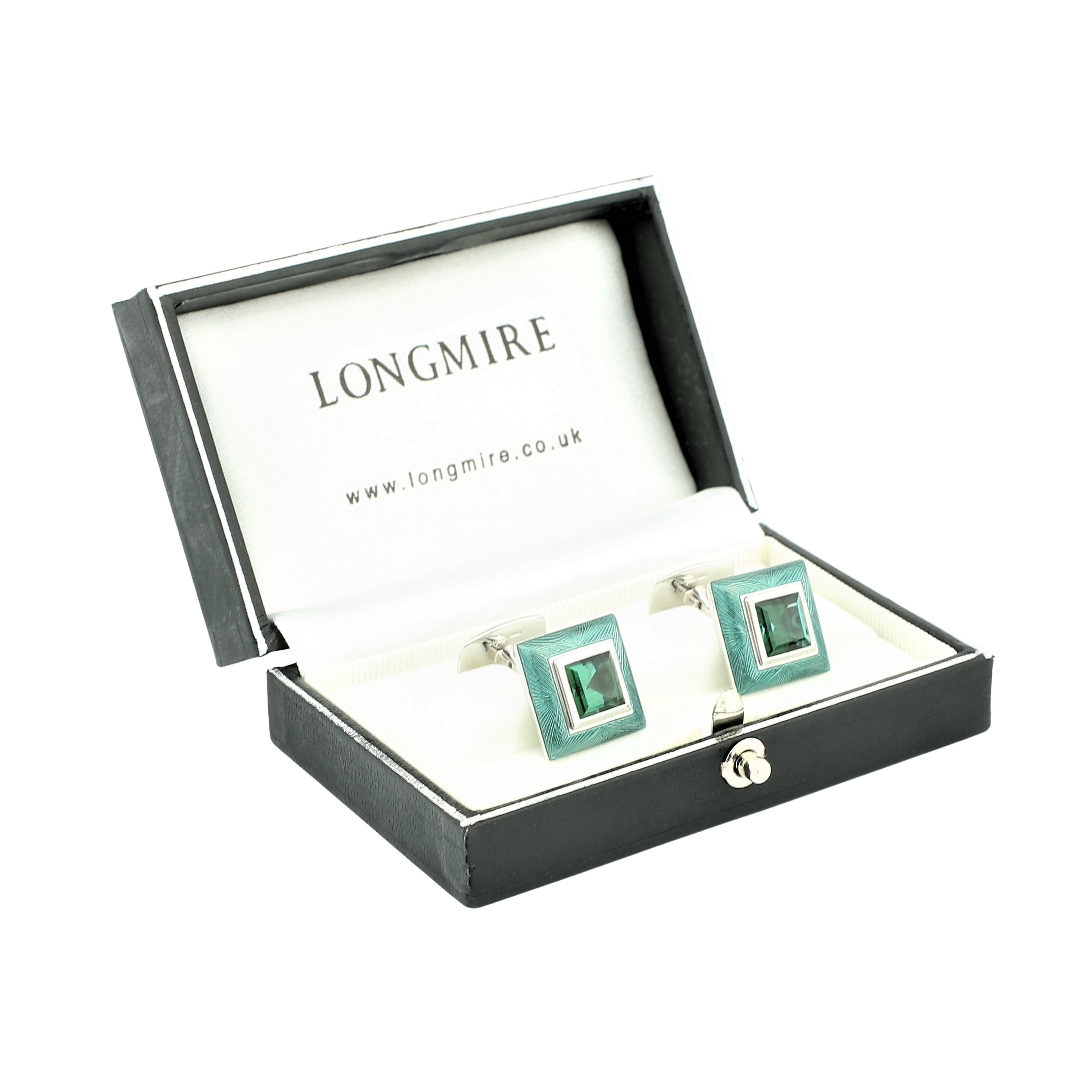 tourmaline green enamel 18ct white gold cufflinks - boxed