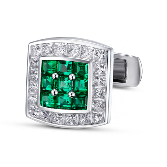 emerald set square 18ct white gold cufflinks