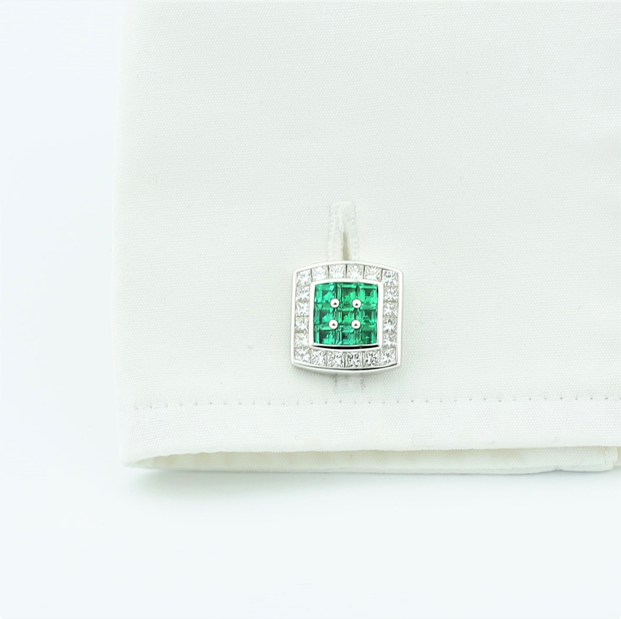 emerald set square 18ct white gold cufflinks - cuff