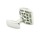 emerald set square 18ct white gold cufflinks - rear