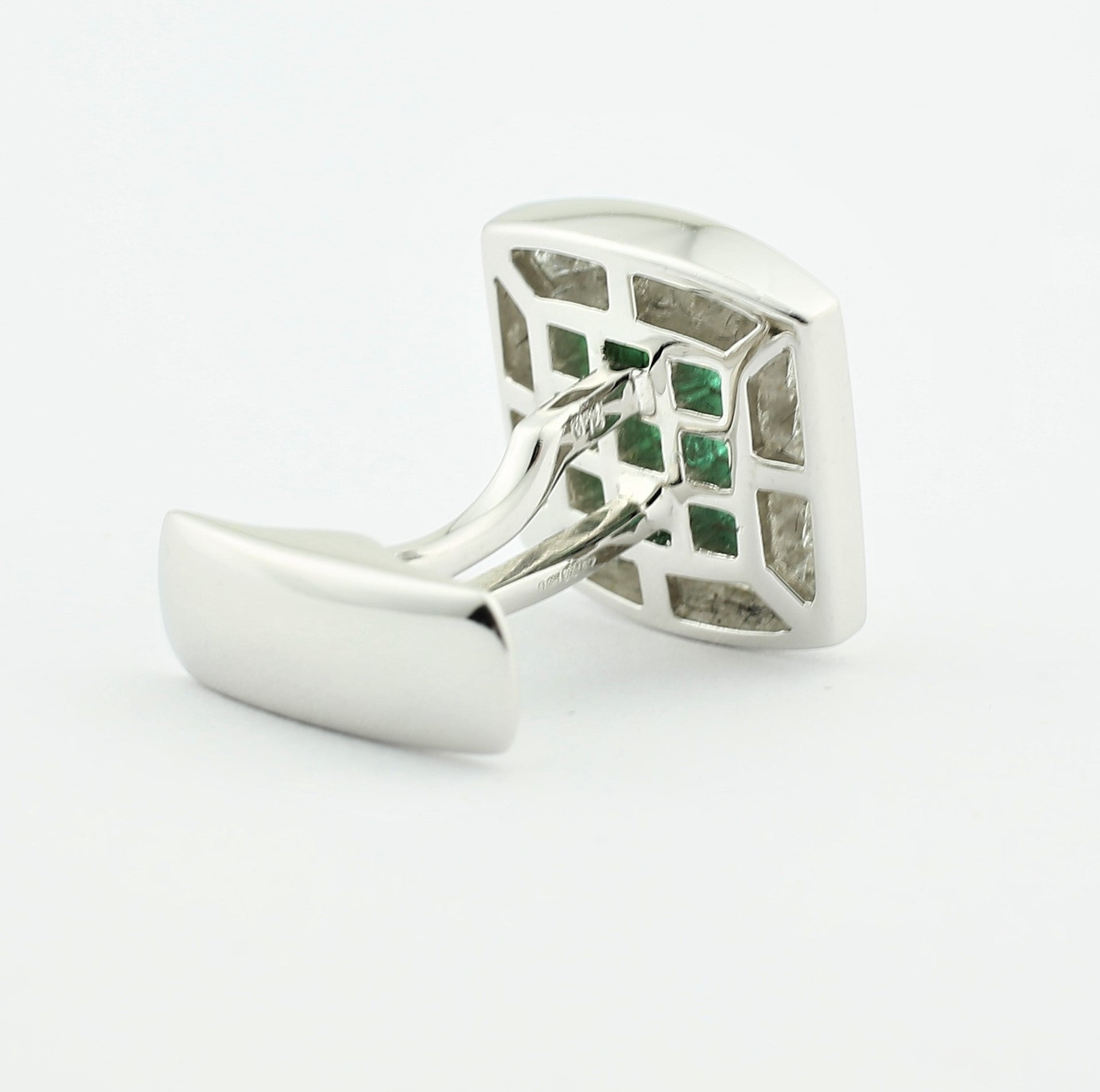 emerald set square 18ct white gold cufflinks - rear